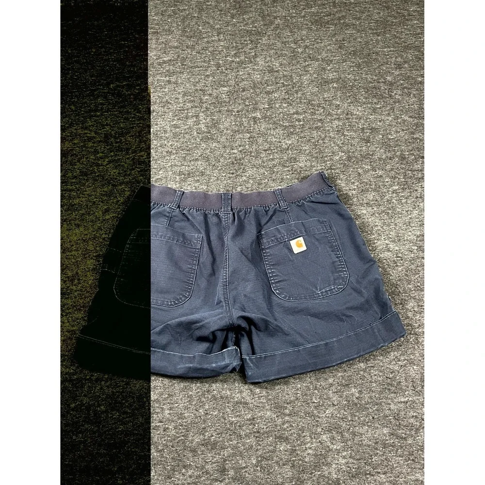 Carhartt Original Fit Shorts Women 14 Navy Cotton Flat Front Cuffed Hem Workwear